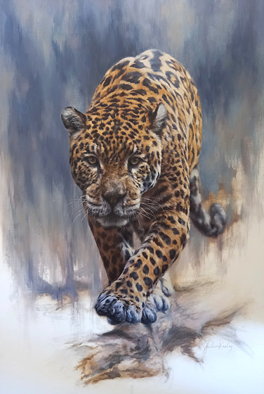 Jules Kesby african animal artist, jaguar, oil on canvas